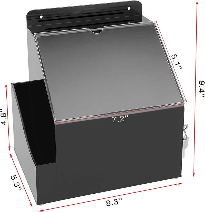 BTSKY Acrylic Suggestion Box With Lock Wall Mounted Acrylic Donation Box with 5"x7" Sign Slot Office Ballot Boxes with Side-Pocket Collection Boxes for Voting Locking Suggestion Mailbox, Black - Image 4